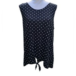 KIM ROGERS Summer Sleeveless Blouse Black with White Polka Dots Size X Large